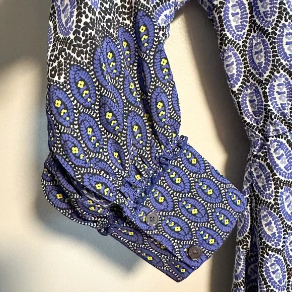 Derek Lam 10 Crosby Cassia Printed Tassel Hem Dress Boho Blue Size 6 - Picture 9 of 13